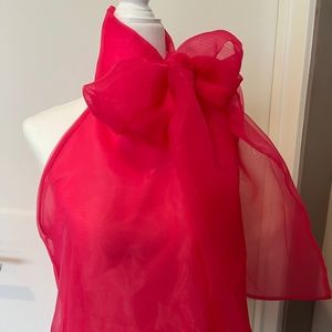 ZARA Sheer Fuchsia Bow Top